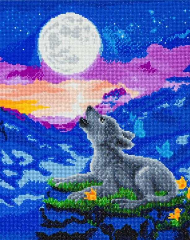 Craft Buddy Crystal Art Kit Howling Wolf Cub 40 x 50cm Pre-Framed 5D Art Kit