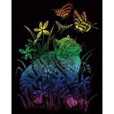 Kitten and Butterflies Mini Rainbow Foil Engraving Art Kit, 5 x 7
