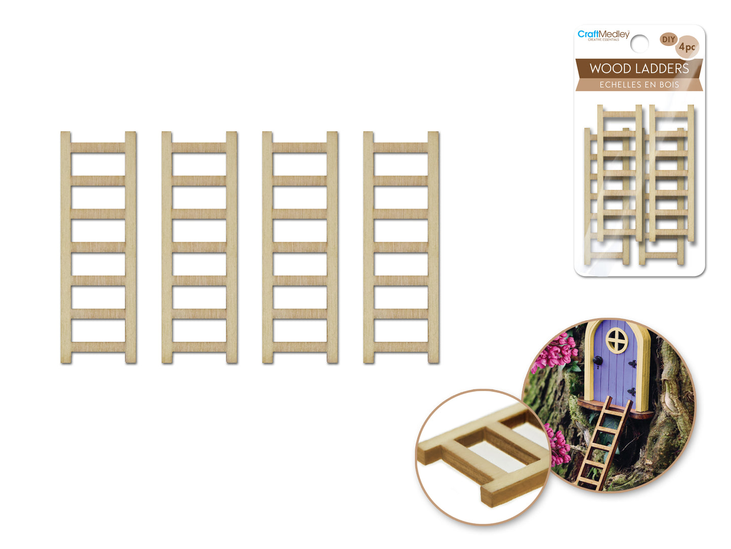 Laser-Cut Wood Ladders - 4" X 1 1/4" - 2pc