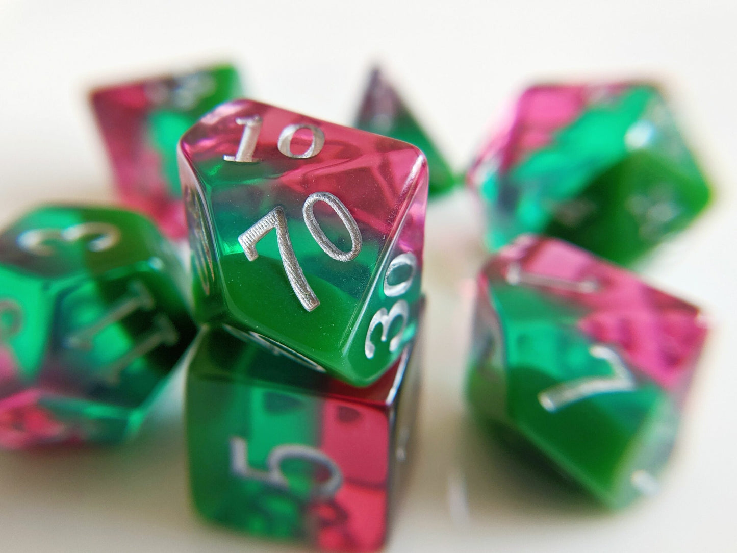 Magnificent October Tourmaline Layered Birthday Dice 7 Piece Set