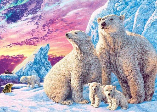 Polar Bear Family Crystal Art Large Framed Kit