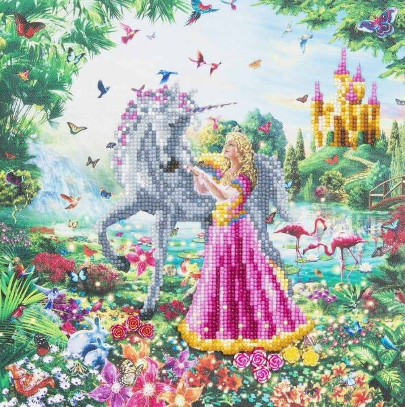 Craft Buddy Crystal Art Kit The Princess & The Unicorn 30 x 30 cm Pre-Framed 5D Art Kit