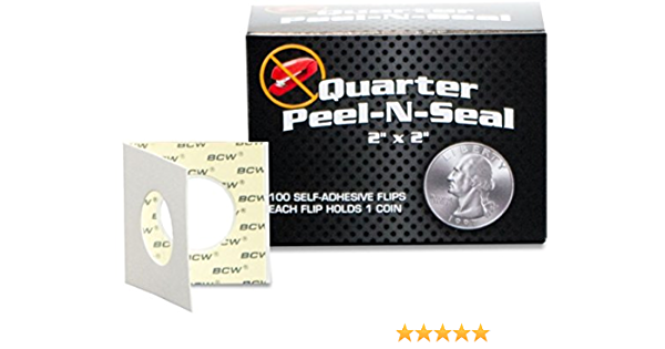 BCW Peel-N-Seal Self-Adhesive 2x2 Coin Flips for Quarters 100ct