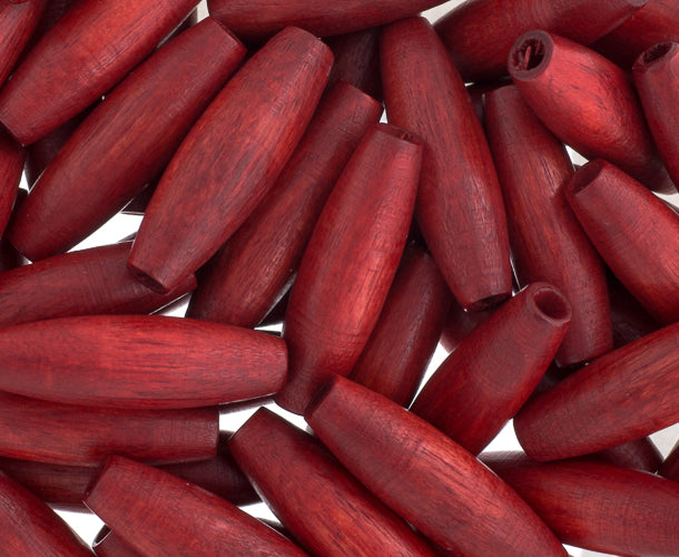 Euro Wood Spaghetti Beads - Red