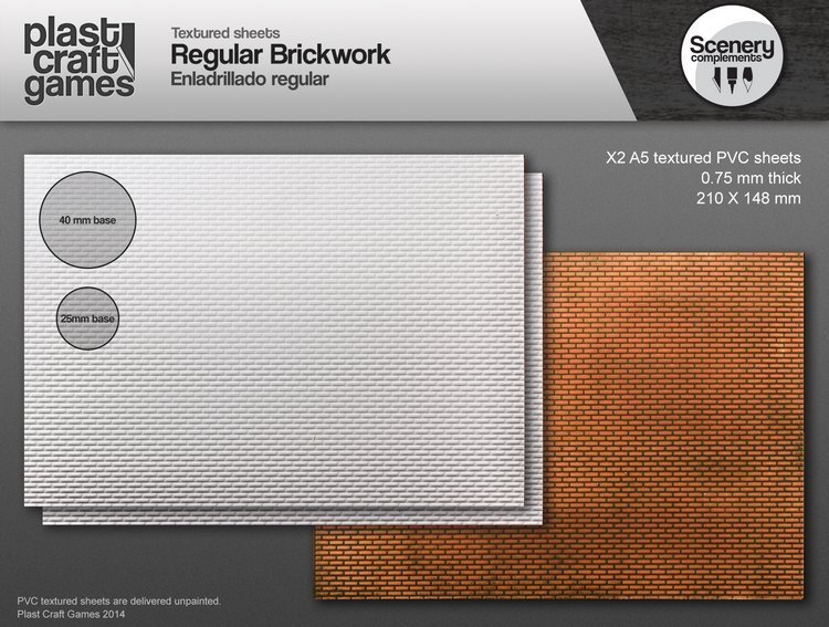 Plast Craft Games: Textured Plastic Sheets - Regular Brickwork 28mm to 35mm Scale