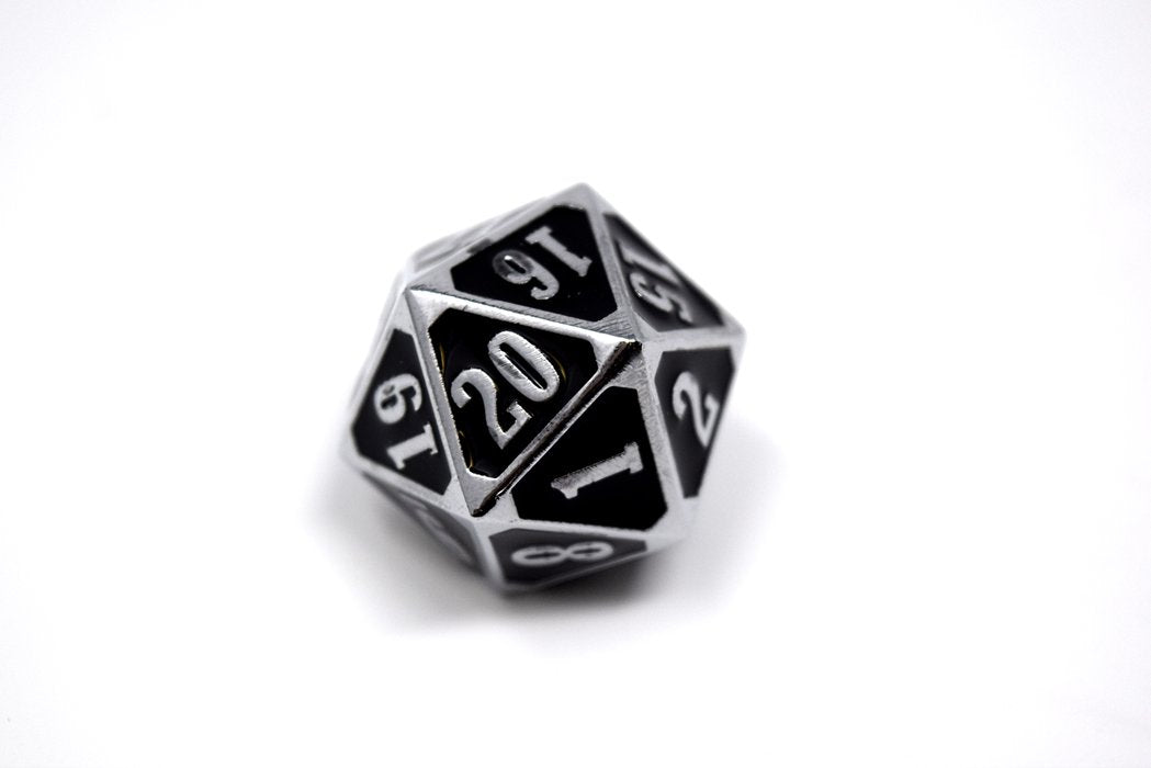 Shiny Silver W/ Black d20 Spin Down