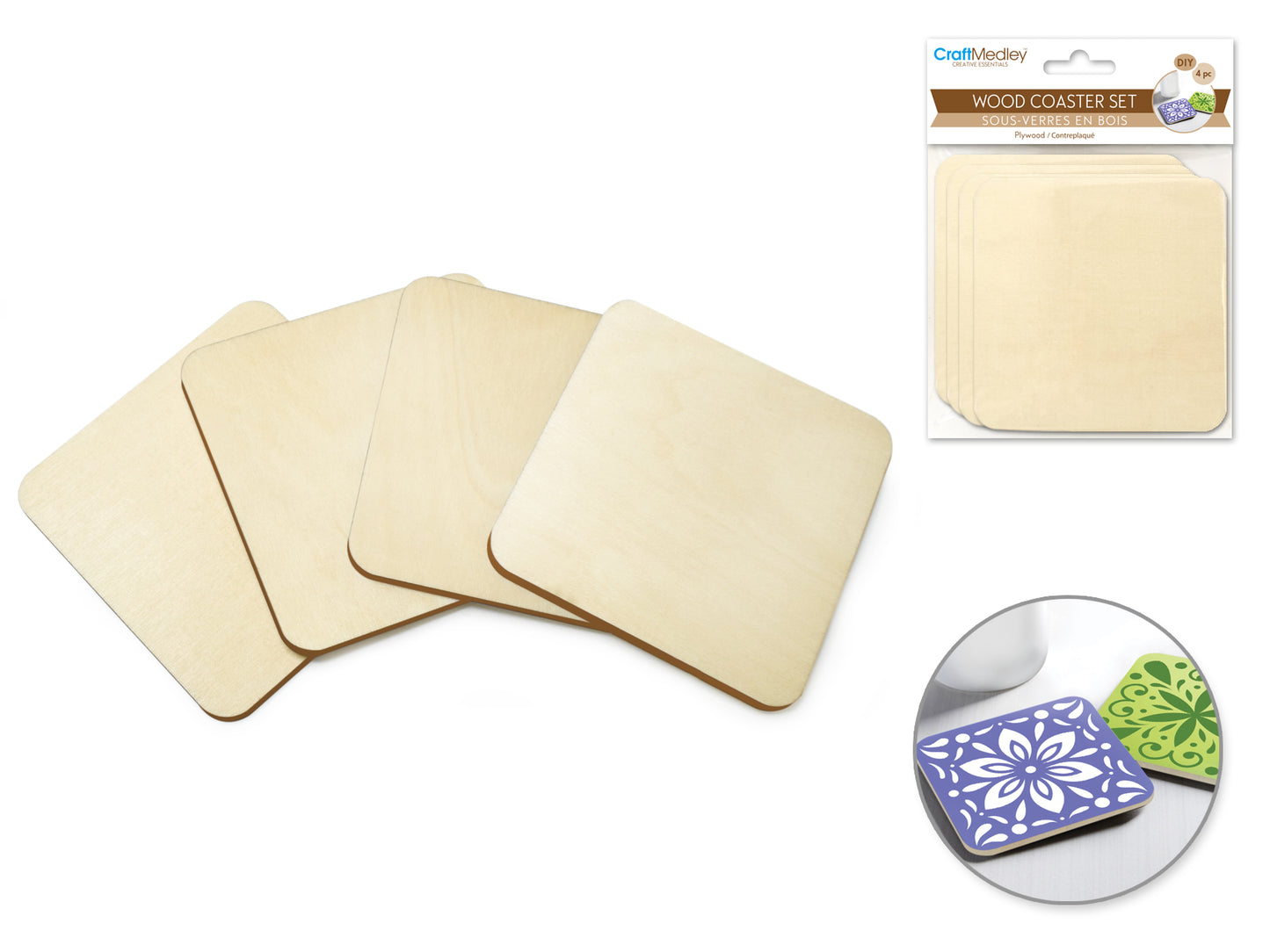 Craftwood: 9.5cm DIY Plywood Coasters 4pc 5mm(T)