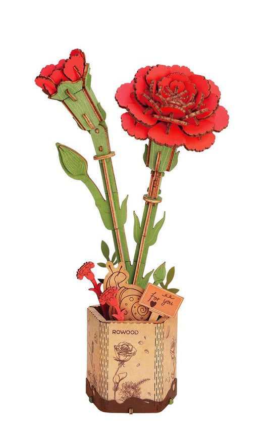 Red Carnation | Rowood  Wooden Flower Hand-Made Craft Gift & Decoration