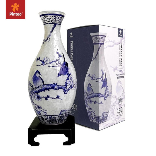 Magpies on Plum Tree Puzzle Vase S1025