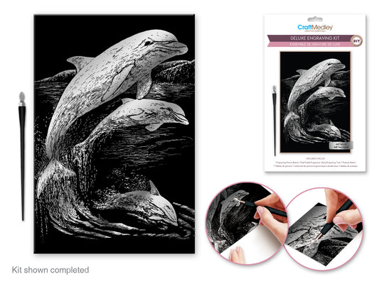 Craft Medley Kit: Deluxe Engraving Art DIY Kit  Metallic~ Dolphin Family
