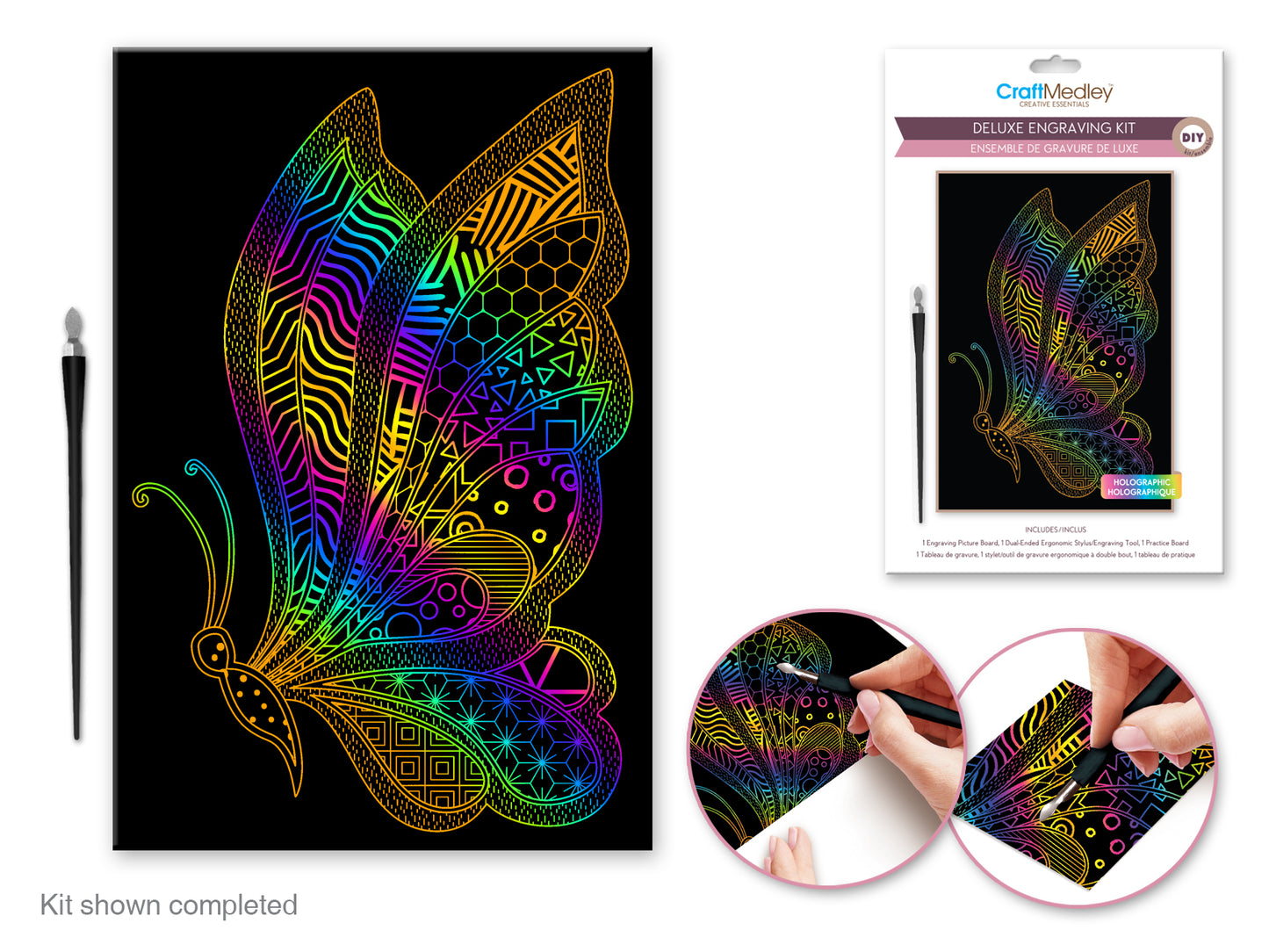 Craft Medley Kit: Deluxe Engraving Art DIY Kit Holographic~ Butterfly