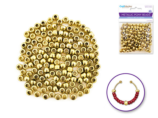 Pony Beads: 9mmx6mm Barrel Standard -Gold