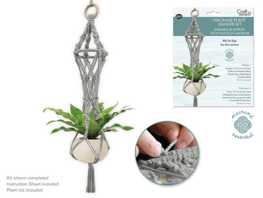 Craft Decor: DIY Macramé Planter Hanger Kit w/Wood Ring - Grey