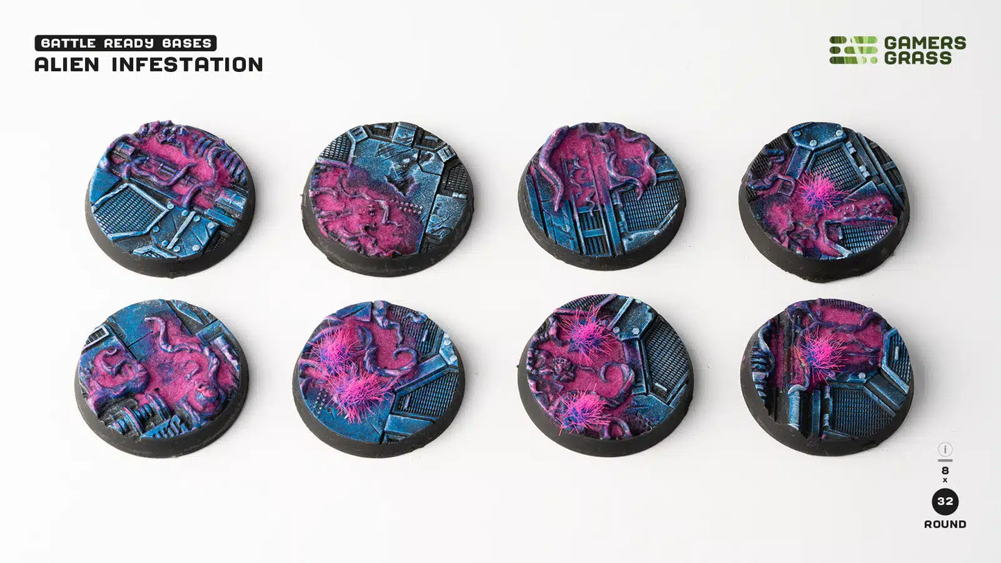 Gamers Grass Battle Ready Bases - Alien Infestation Bases, Round 32mm (x8)