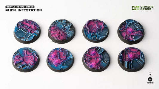 Gamers Grass Battle Ready Bases - Alien Infestation Bases, Round 32mm (x8)