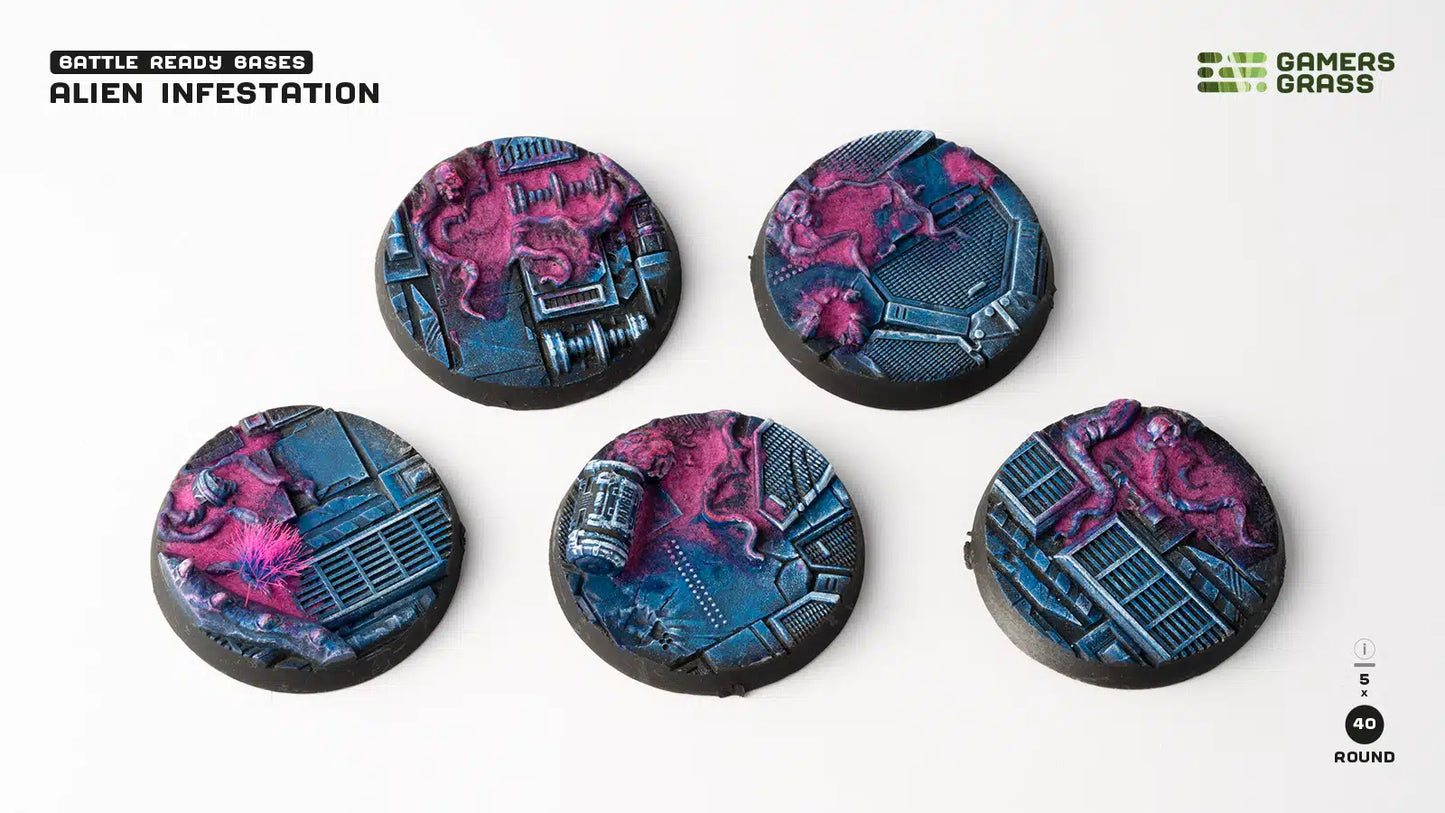 Gamers Grass Battle Ready Bases - Alien Infestation - Round 40mm (x5)