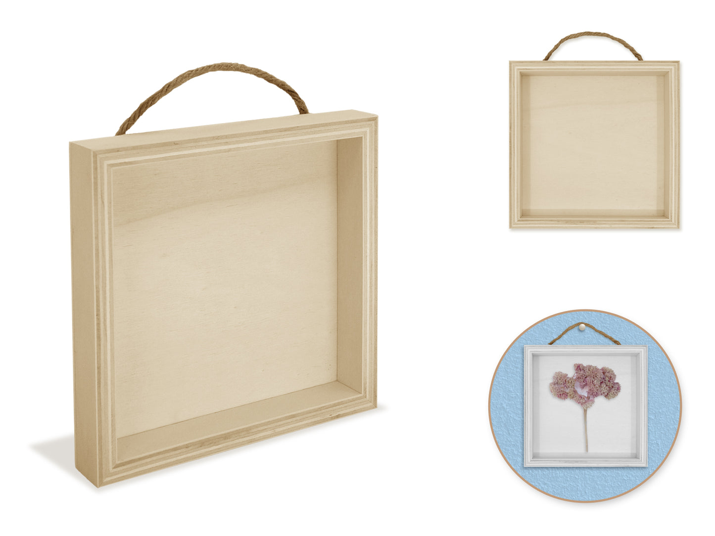 Wood Craft: 5" DIY Shadow Box w/Jute Hanger  Square