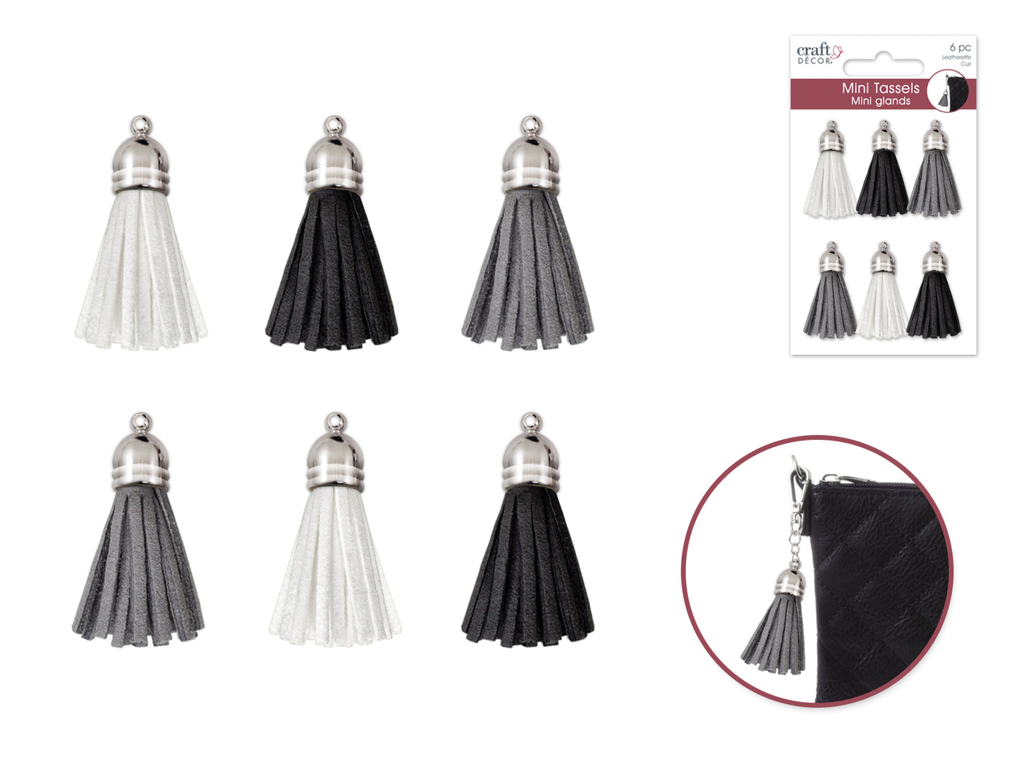 Craft Decor: 2.5cm Leatherette Tassels 6pc Asst  Classic