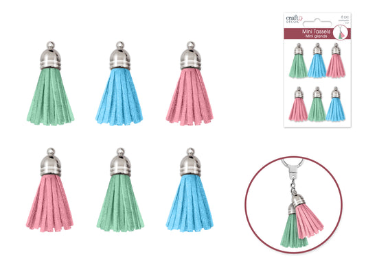 Craft Decor: 2.5cm Leatherette Tassels 6pc Asst  Pastel