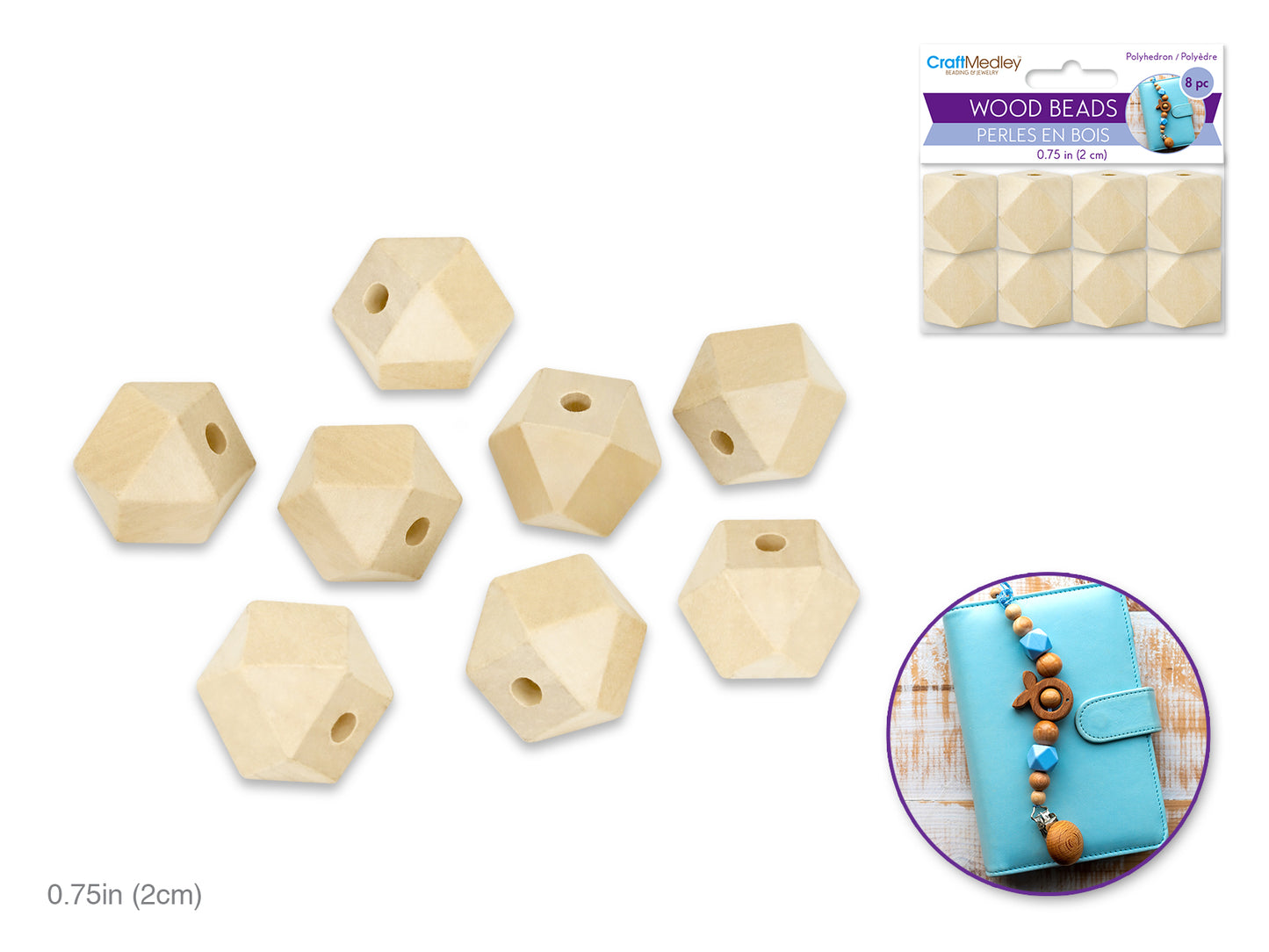 Craftwood: 3/4" (20mm) Polyhedron Beads 14-Sided 8/pk Natural