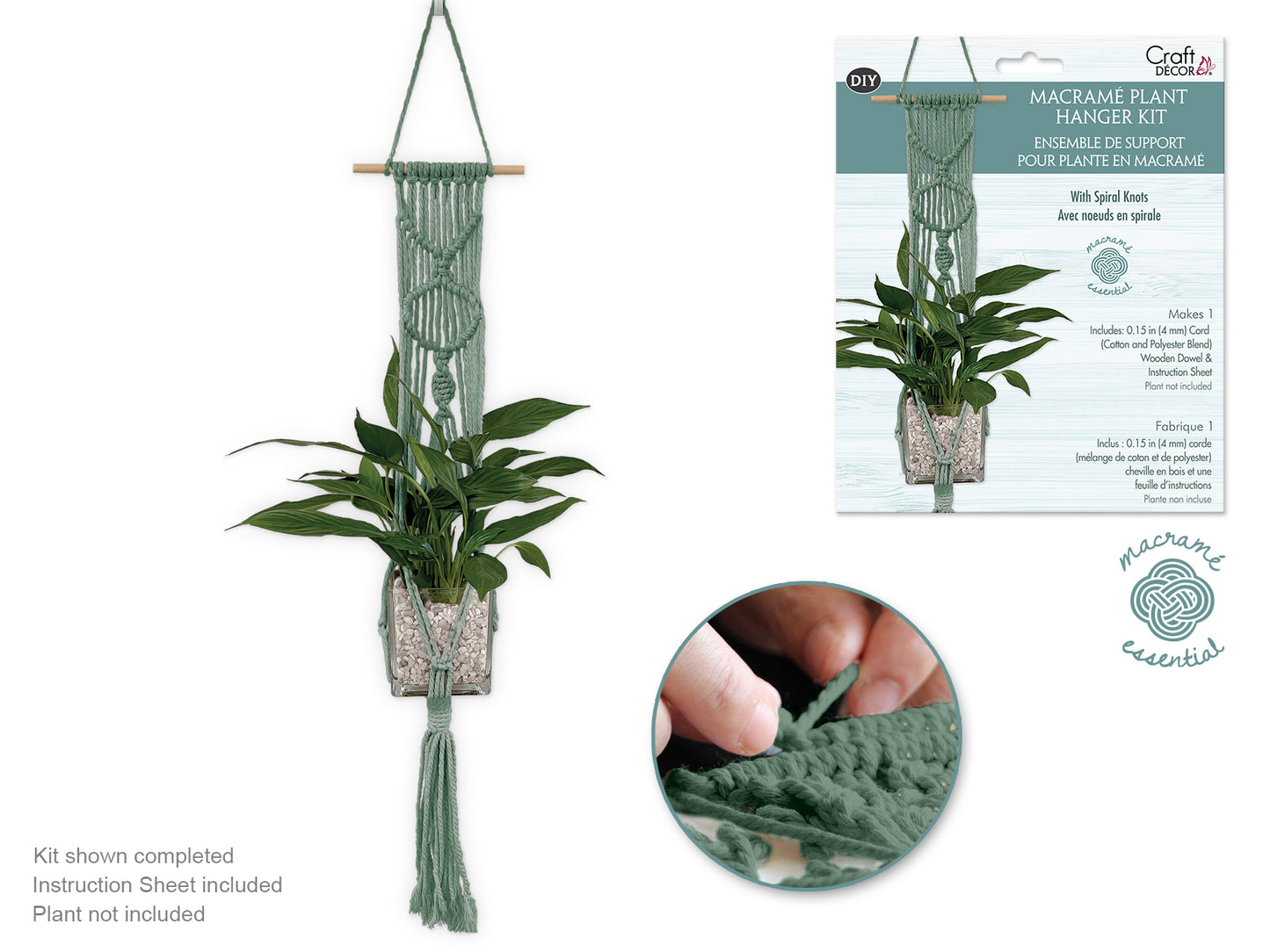 Craft Decor: DIY Macramé Planter Hanger Kit w/Wood Dowel - Sage
