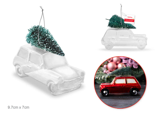 Seasonal Décor: 3.8x2.8" Bringin' Home the Tree Clear Glass Orn /SilvrCord