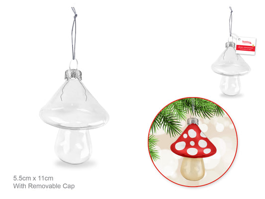 Seasonal Décor: 2.2"x4.3" Mushroom Clear Glass Orn w/Metal Hanger