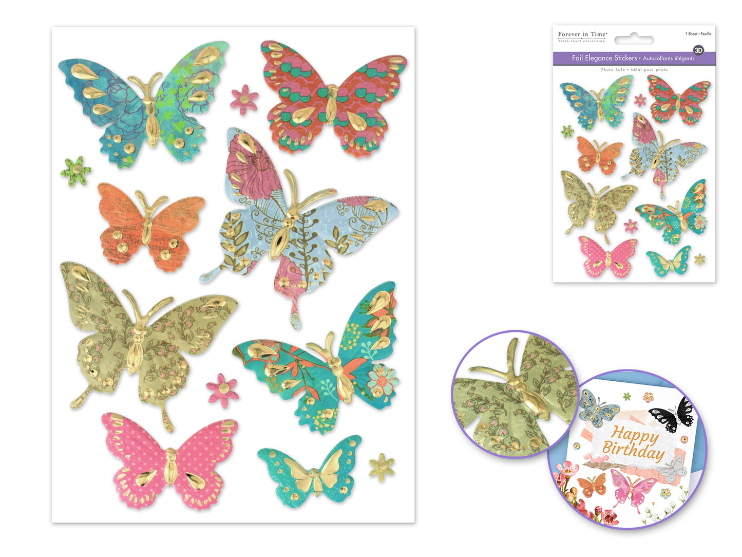 Paper Craft Sticker: 10cmx23cm Glitter  Butterfly Splendor