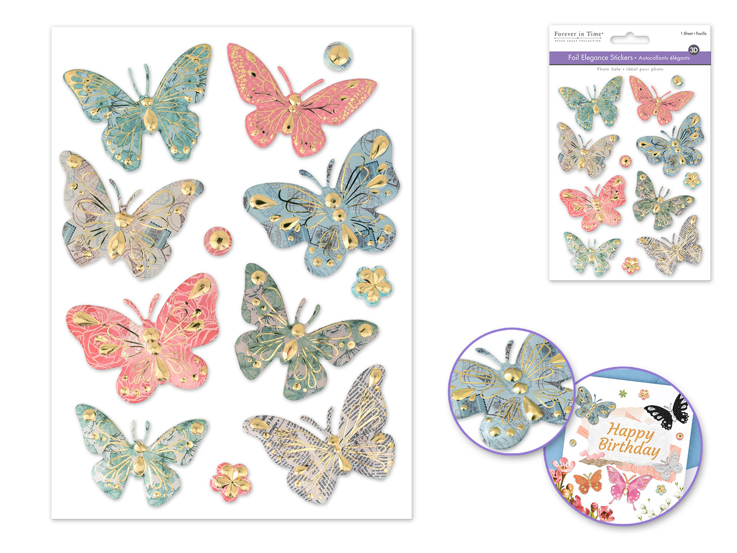 Paper Craft Sticker: 10cmx23cm Glitter Pastel Butterfly