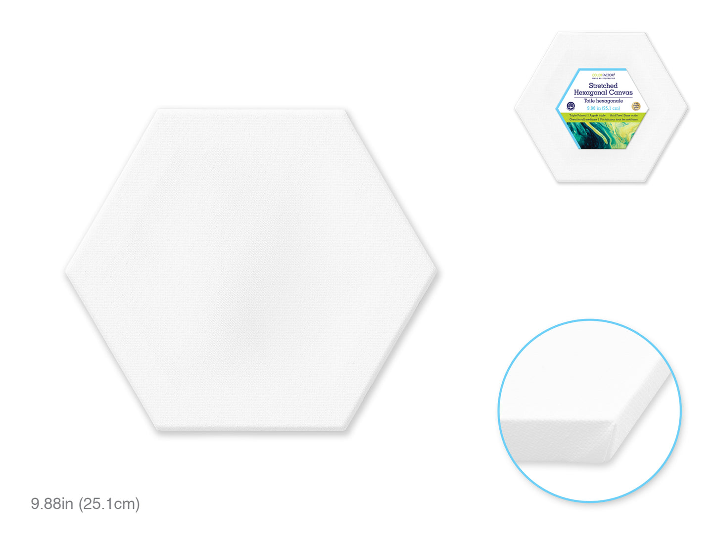 Stretch Artist Canvas: Hexagon 10" Triple-Primed Back-Stapled