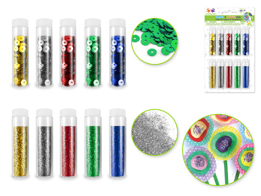 Twinkle Town: 18g Sequin & Glitter Vial Medley 10x1.8g  Basic Colours