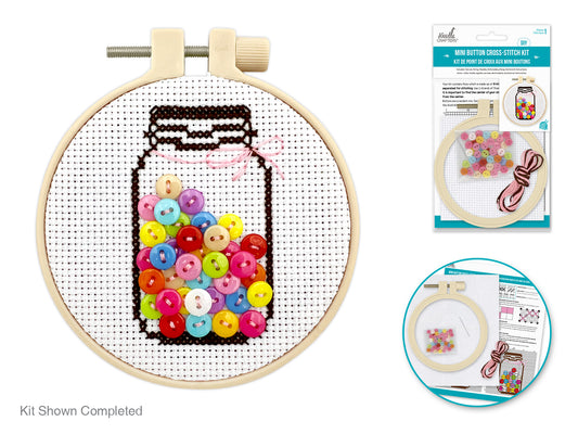 Needlecrafters Kit: DIY Mini Button Cross-Stitch Kit  Mason Jar