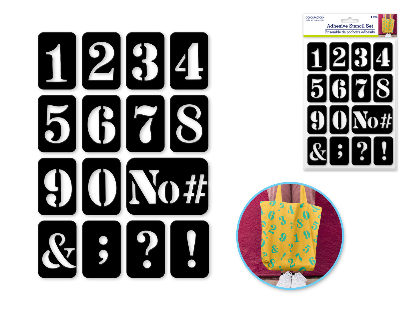 Color Factory: 5.9"x8.3" Reusable & Repositionable Adhesive Stencils Numbers