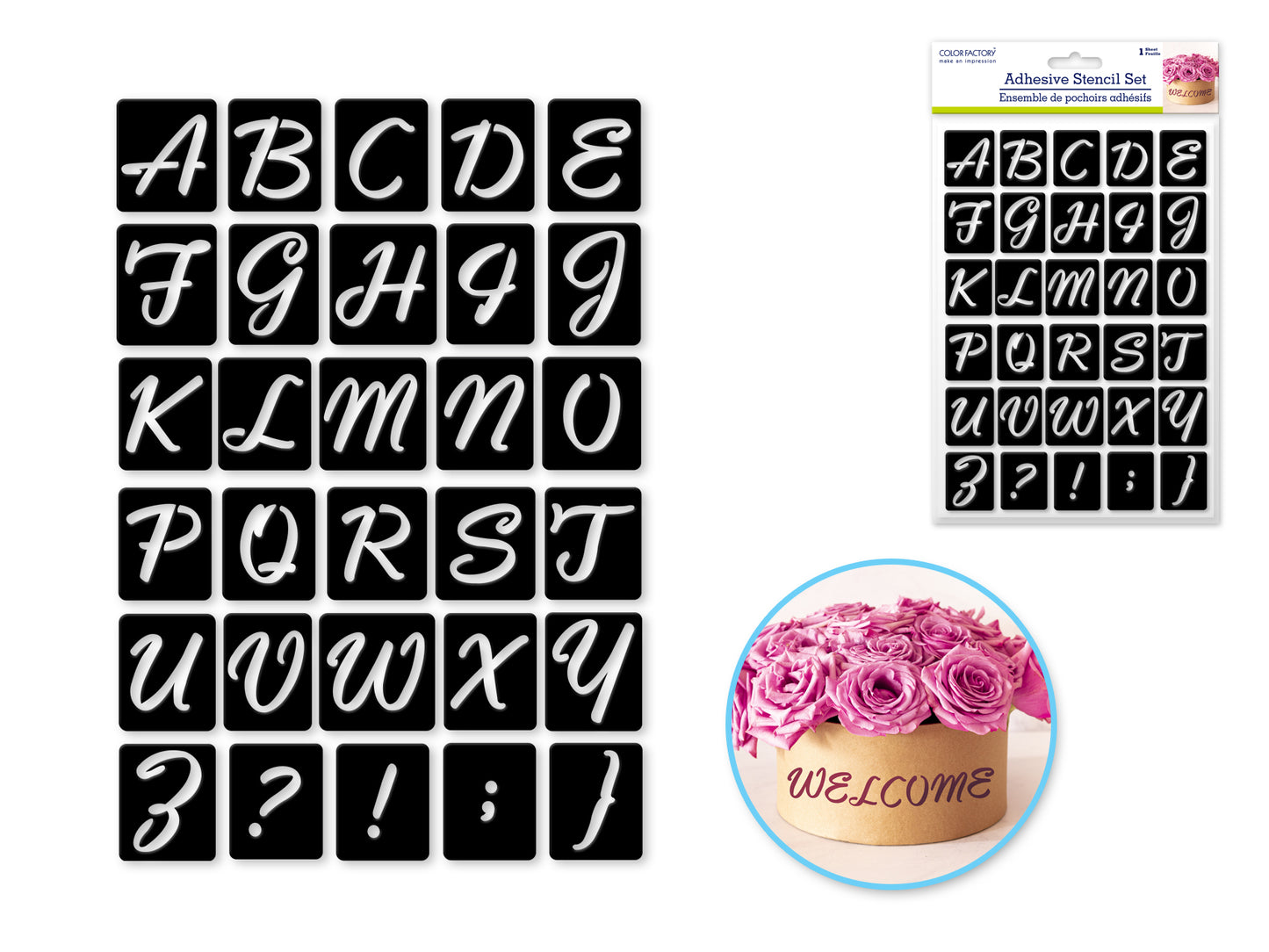 Color Factory: 5.9"x8.3" Reusable & Repositionable Adhesive Stencils Alphabet