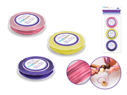 Jewelry/Craft Cord: 30m Elastic Cord 3 Asst Rolls 0.8mmx10m