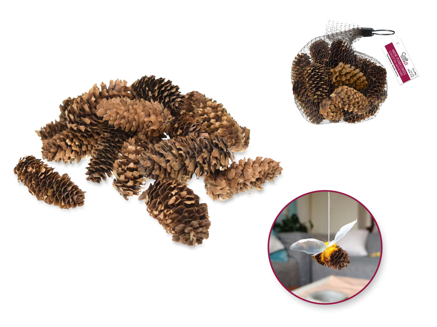 Craft Decor Dried Naturals: 1.5"-2" Pinecones 2.45oz in Mesh Bag - Natural