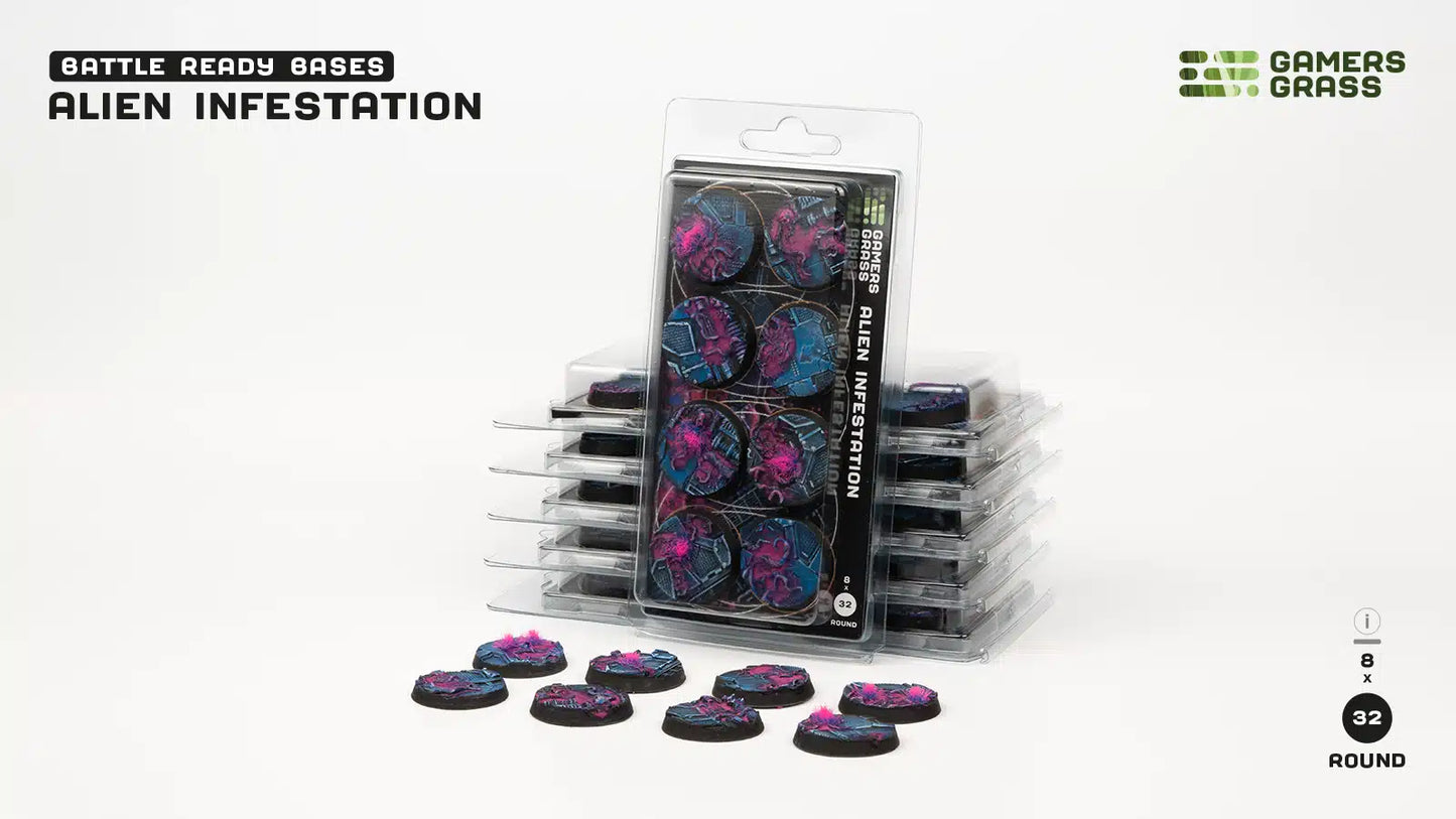 Gamers Grass Battle Ready Bases - Alien Infestation Bases, Round 32mm (x8)