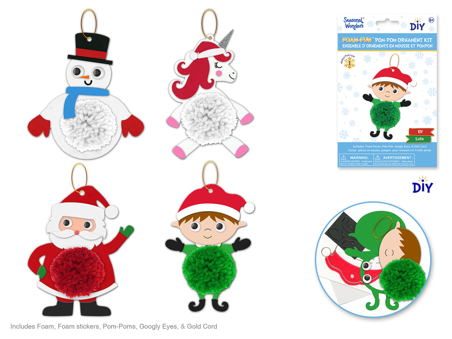 Seasonal Wonders: Foam-Fun DIY Yarn-Pom Kit - Holiday Pals