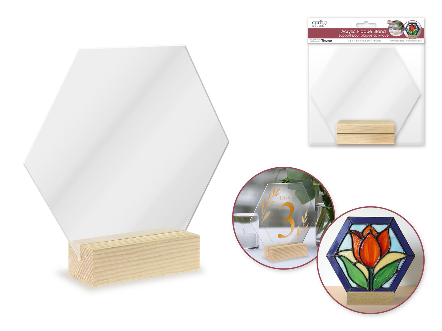 Craft Decor: Acrylic Plaque Stand w/Wood Base for Venecia