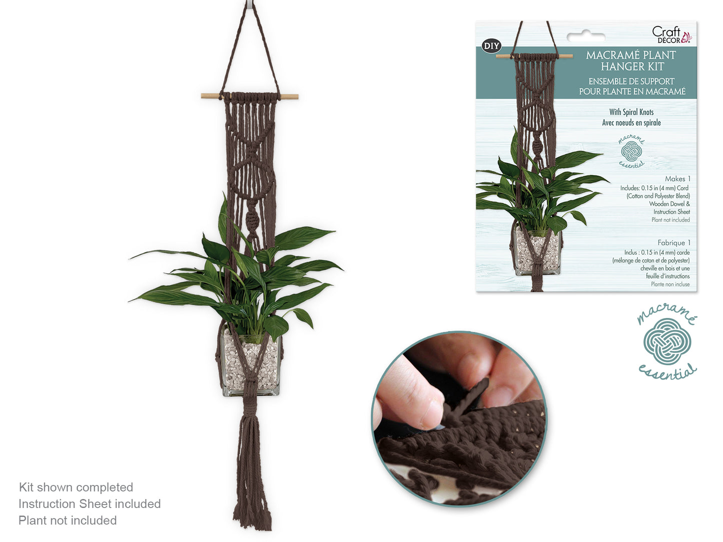 Craft Decor: DIY Macramé Planter Hanger Kit w/Wood Dowel - Coffee