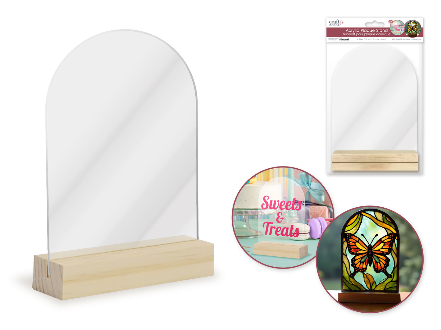 Craft Decor: Acrylic Plaque Stand w/Wood Base for Venecia