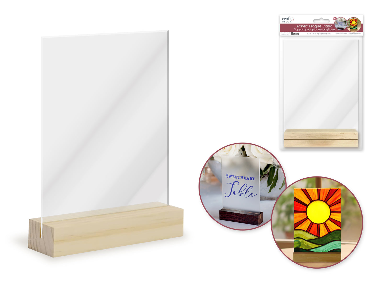 Craft Decor: Acrylic Plaque Stand w/Wood Base for Venecia