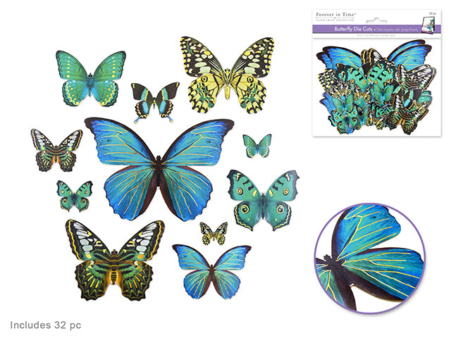 Paper Craft Emb: Butterfly Die Cuts w/Foil Accents x33