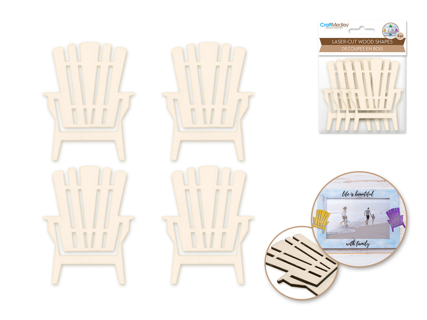 Wood Craft: 8cm Laser-Cut Ornate Wood Shapes Adirondack Chair