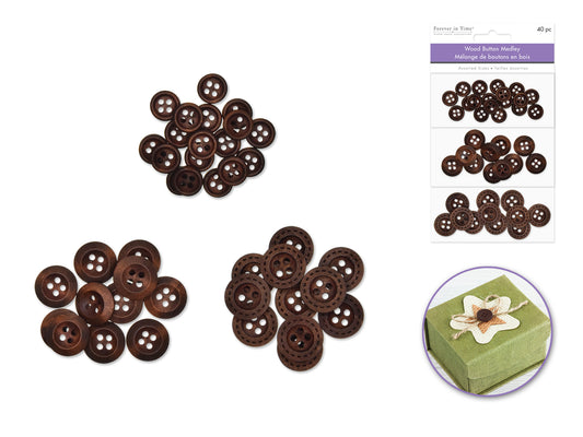 Button Embellishment: Wood Button Medley - Round Medley