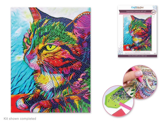 Craft Medley Kit: Diamond Painting Art Kit 12"x16" w/Gems+Tool+Tray Cat 2