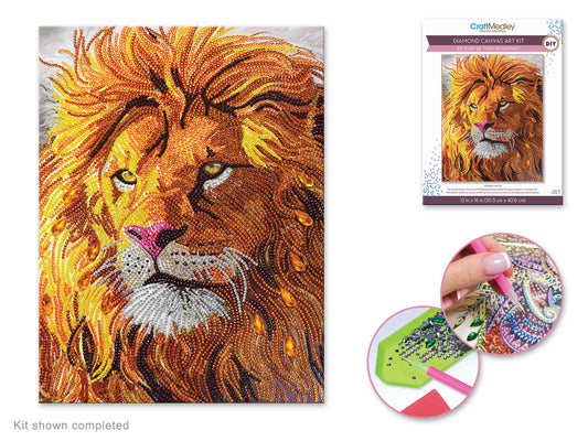 Craft Medley Kit: Diamond Painting Art Kit 12"x16" w/Gems+Tool+Tray Lion