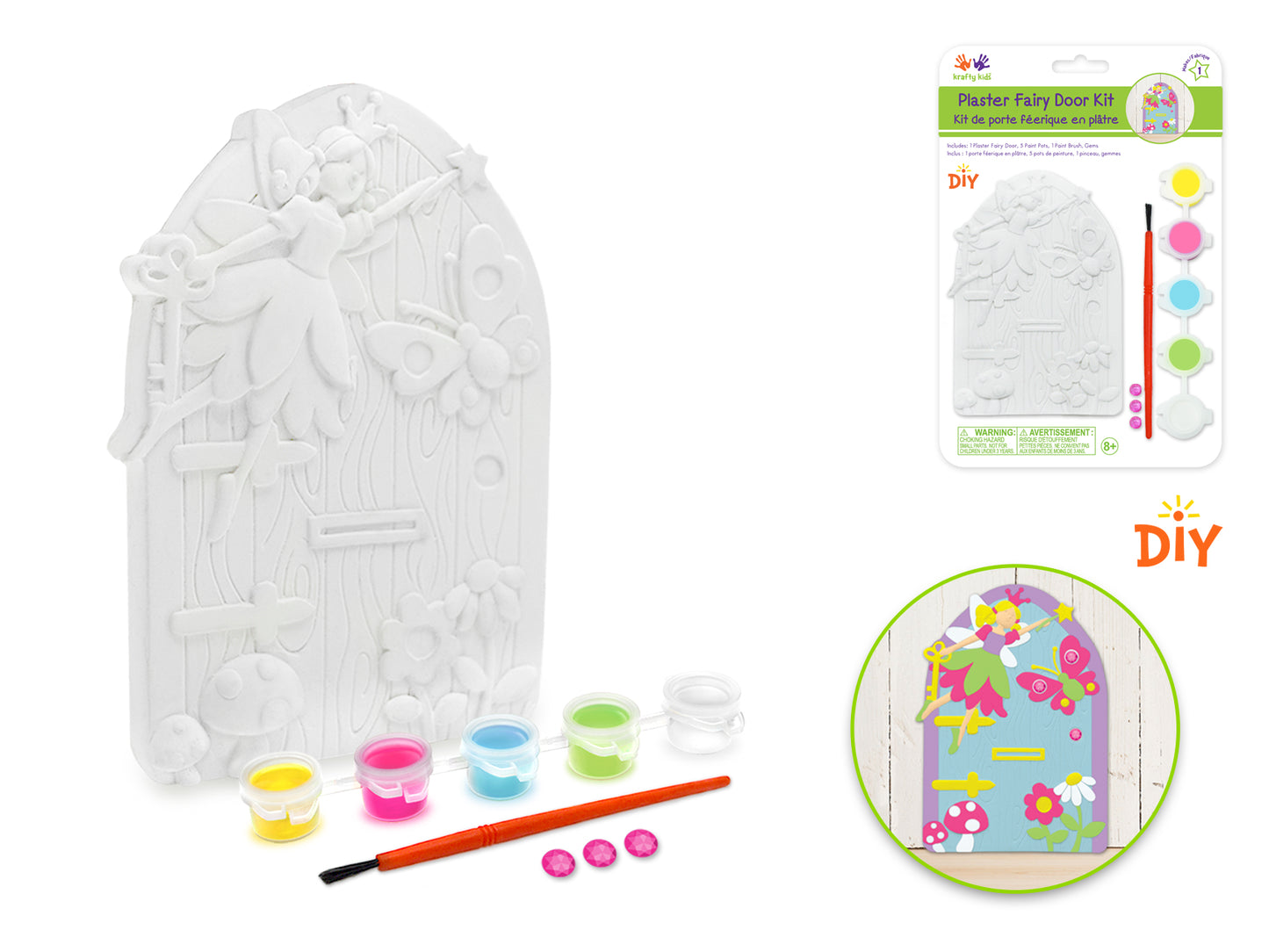 Krafty Kids Kit: 4.6"x3.1" DIY Plaster Fairy Door w/Brush+Paints+Gems Fairy Door