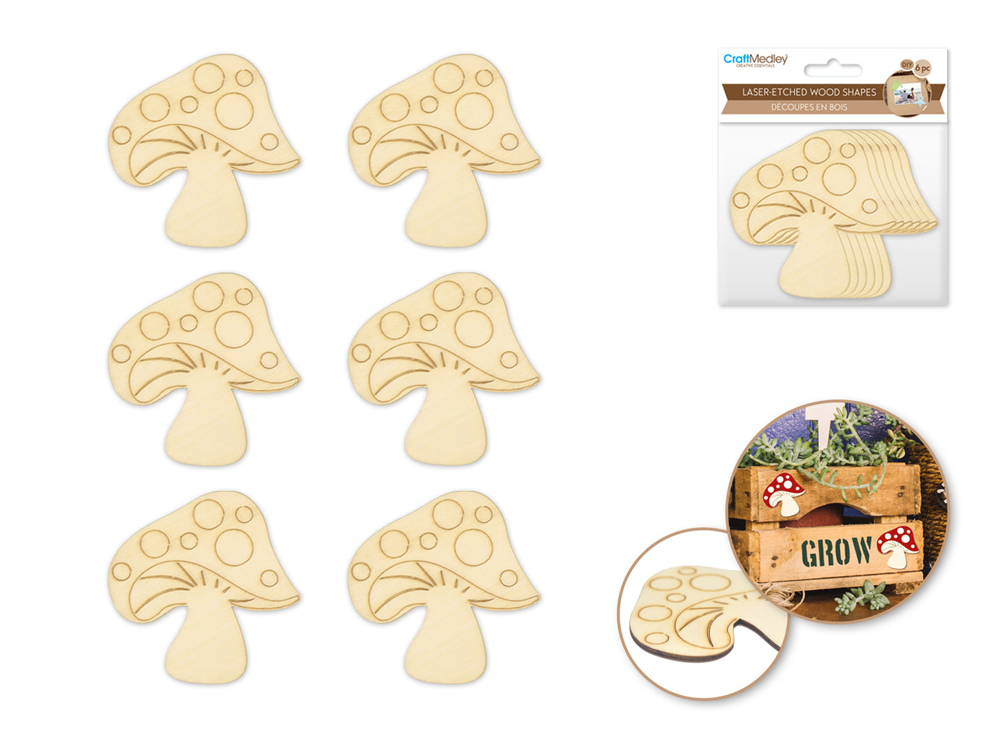 Wood Craft: Laser-Etched Wood Shapes Mushroom