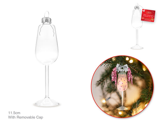 Seasonal Décor: 11.5cm Mini Wine Bottle Clear Glass Orn w/Metal Hanger